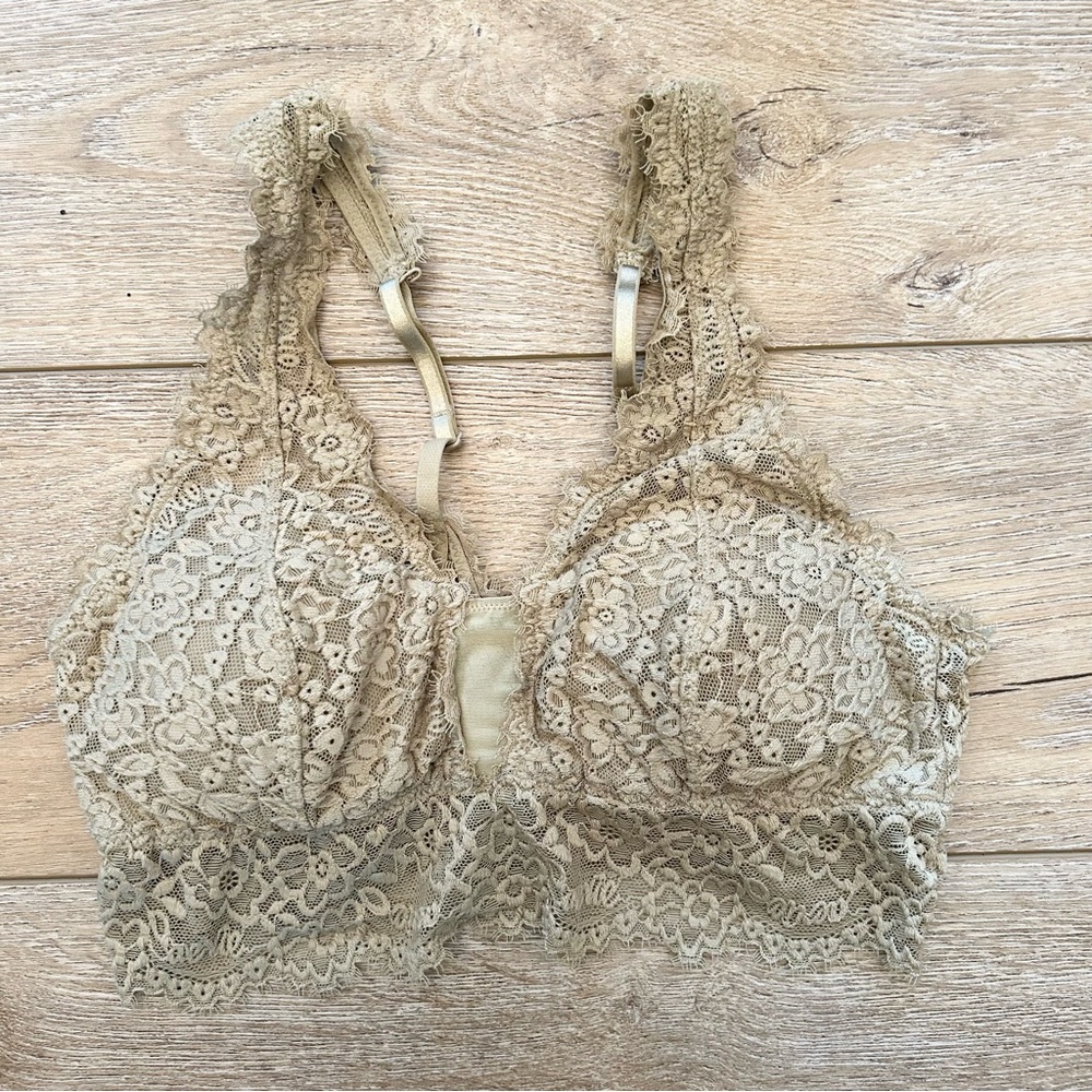 Aerie Lace Bohemian Bralette Mossy Green Sz Medium Adjustable Fairy Cotton - Picture 2 of 9